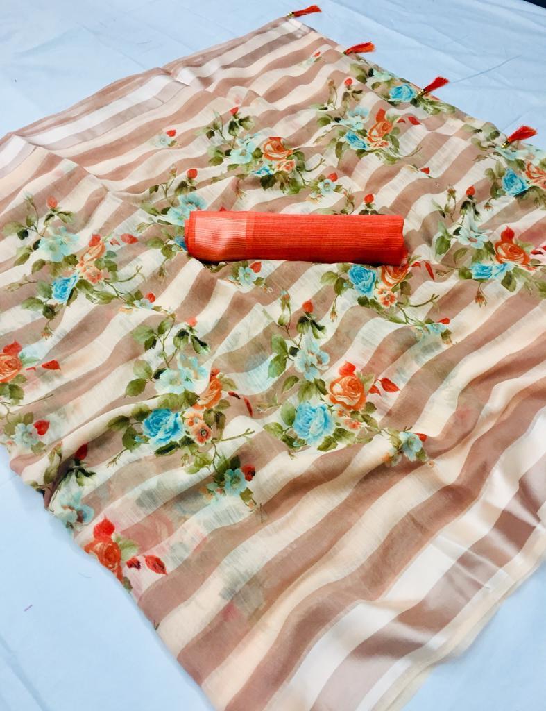 Mix Print Soft Linen Sarees