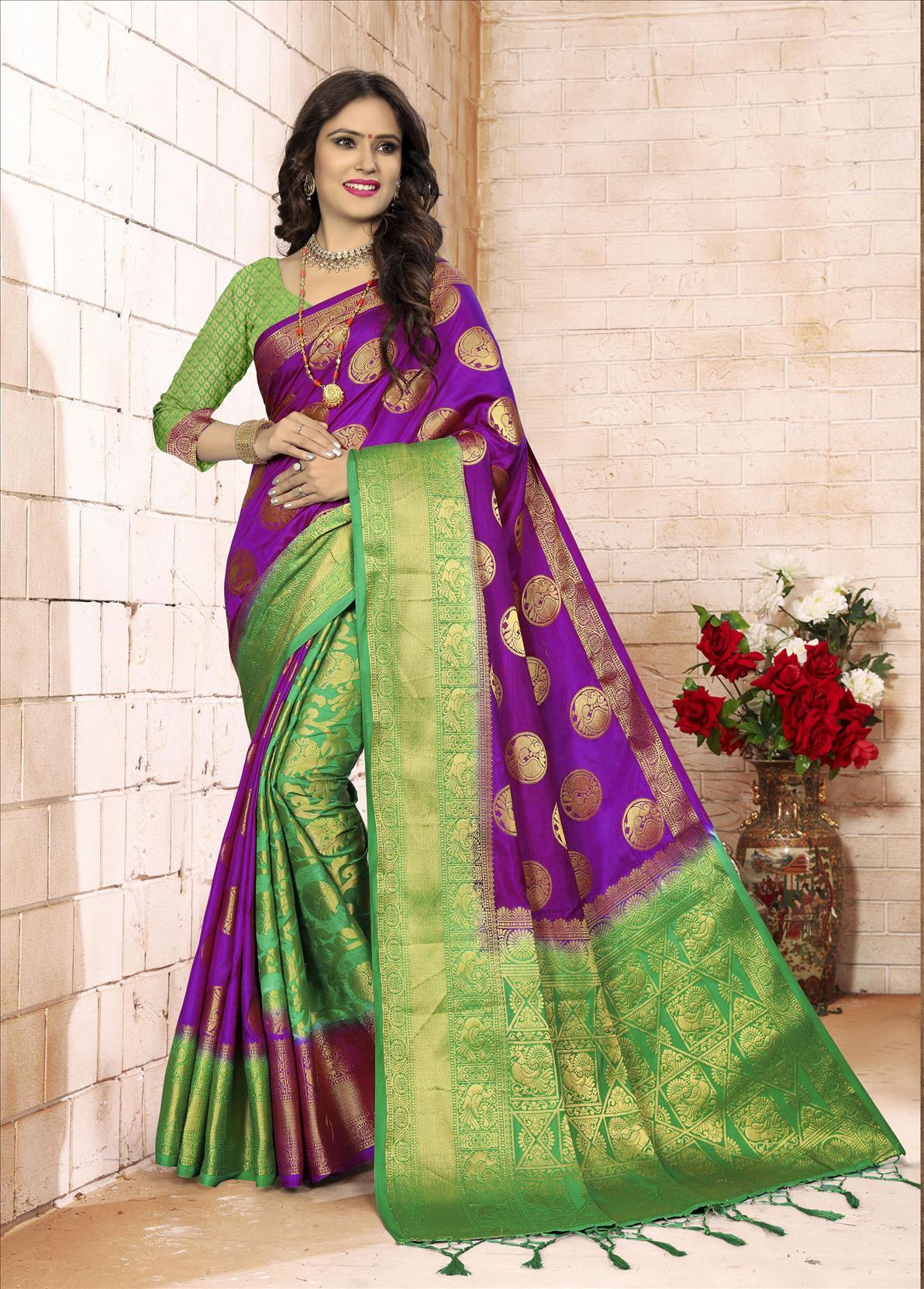 Elegent Silk Jacquard Patli Pallu Style Saree