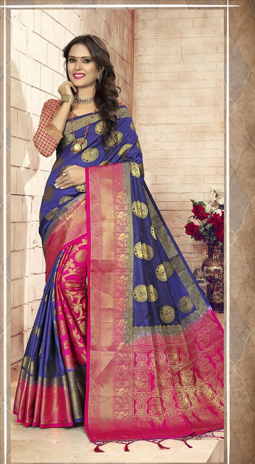 Elegent Silk Jacquard Patli Pallu Style Saree