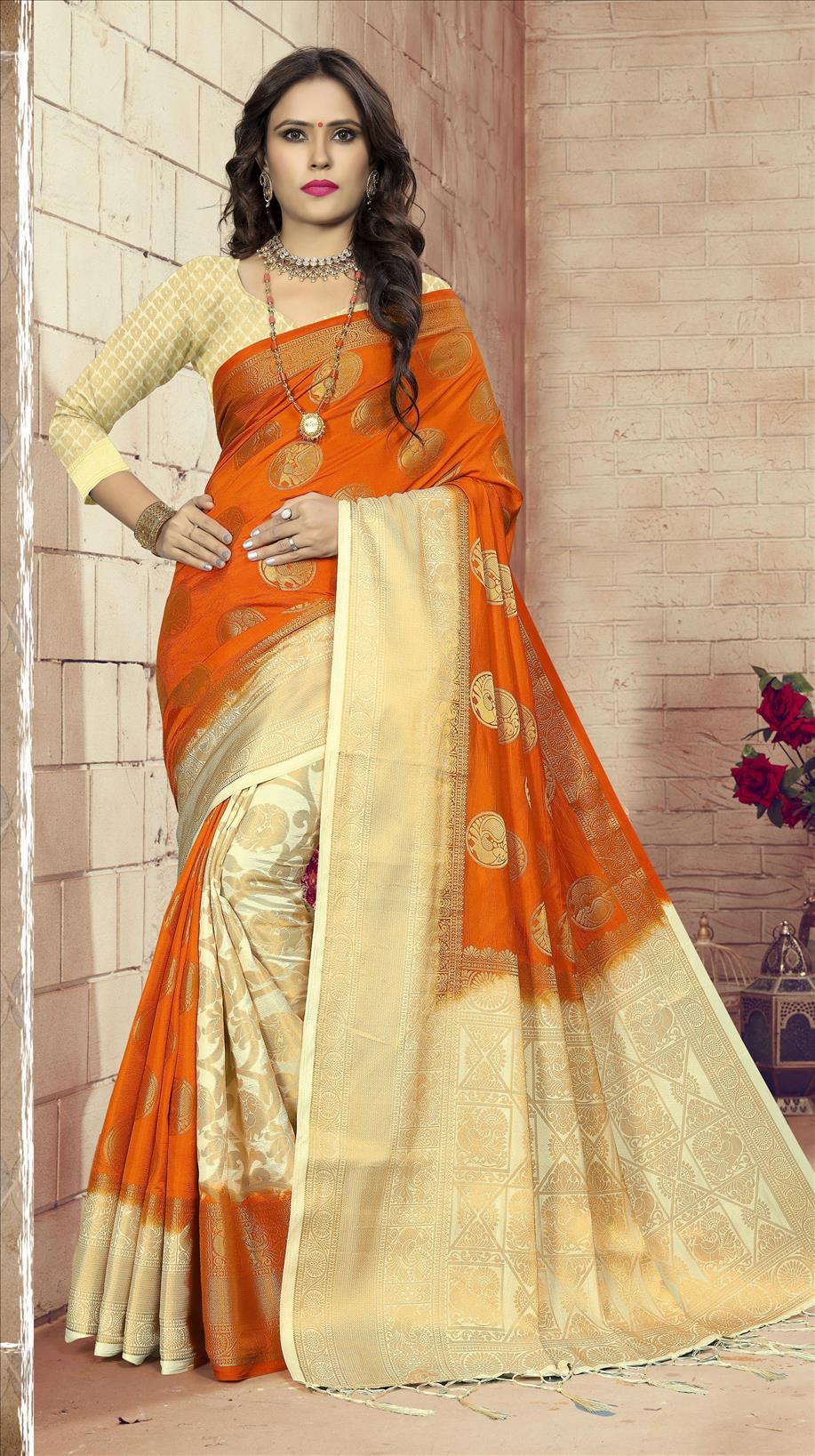 Elegent Silk Jacquard Patli Pallu Style Saree