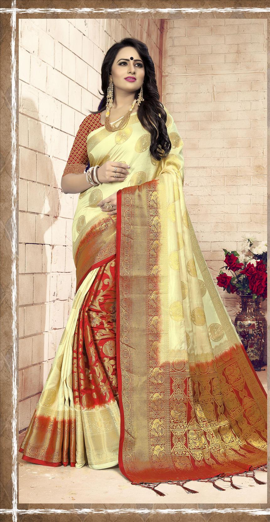 Elegent Silk Jacquard Patli Pallu Style Saree