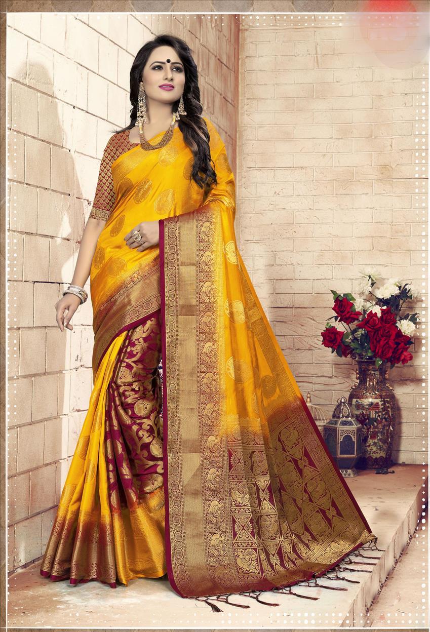 Elegent Silk Jacquard Patli Pallu Style Saree