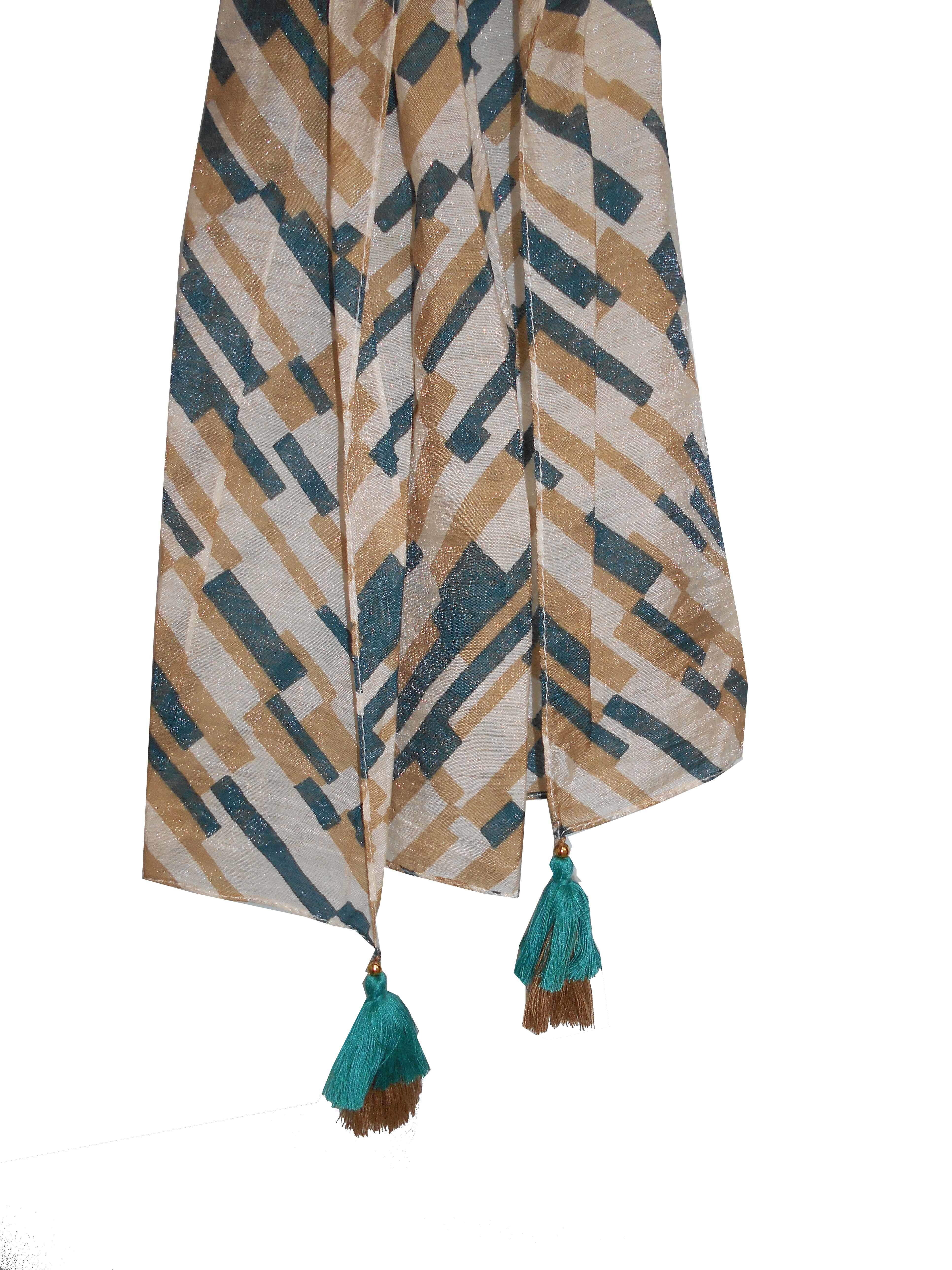 Mix Color Printed Stole With Fancy Tassels