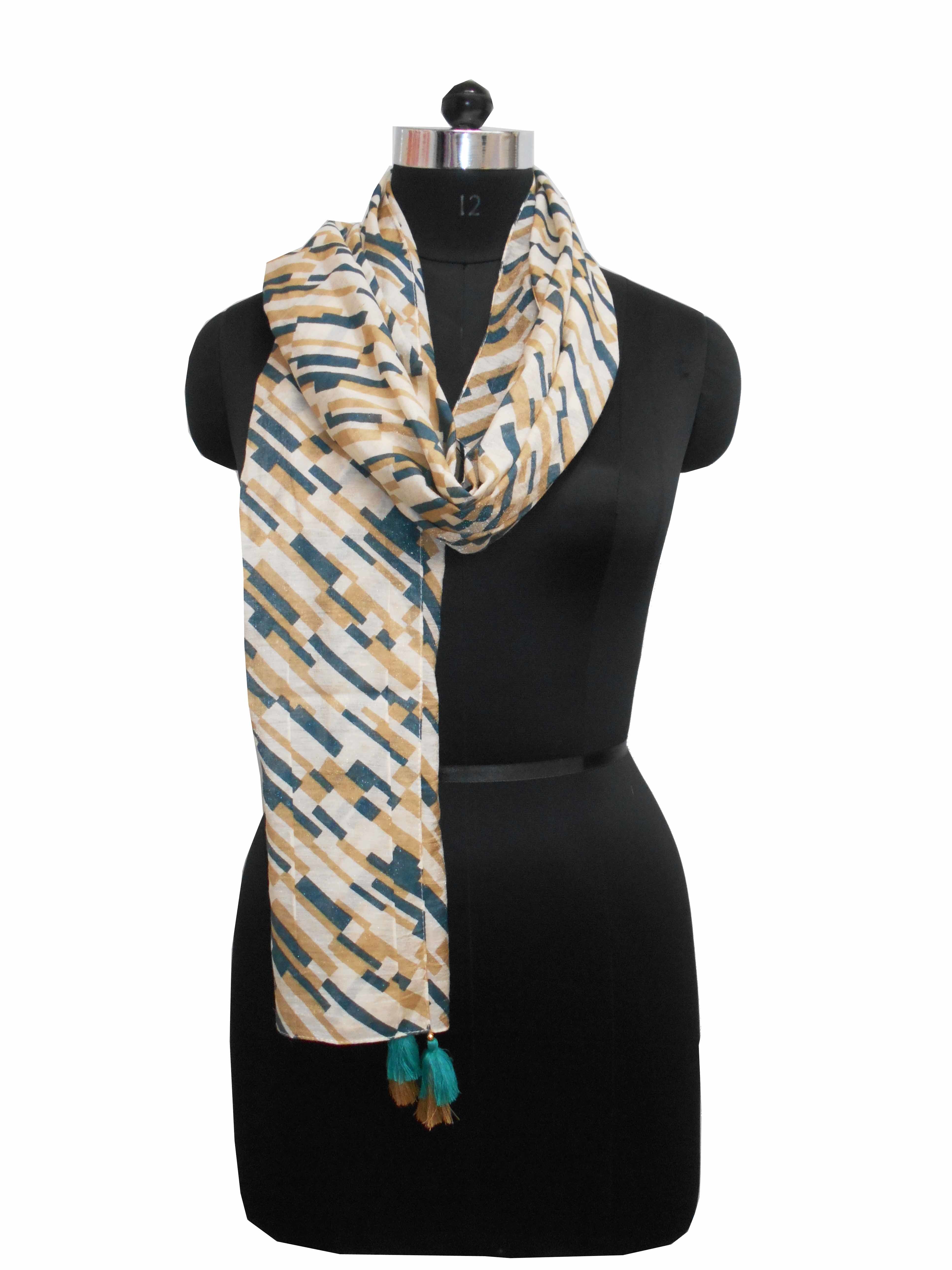 Mix Color Printed Stole With Fancy Tassels