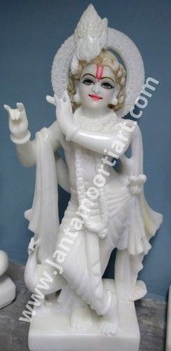 White Krishna Marble Statue