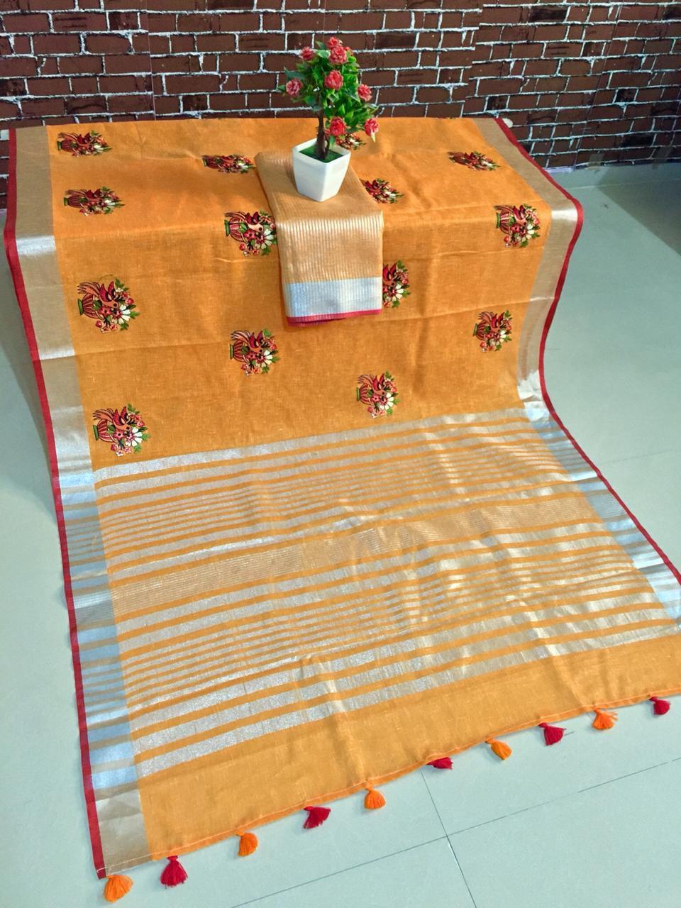 Multi New Latest Linen Silk Sarees