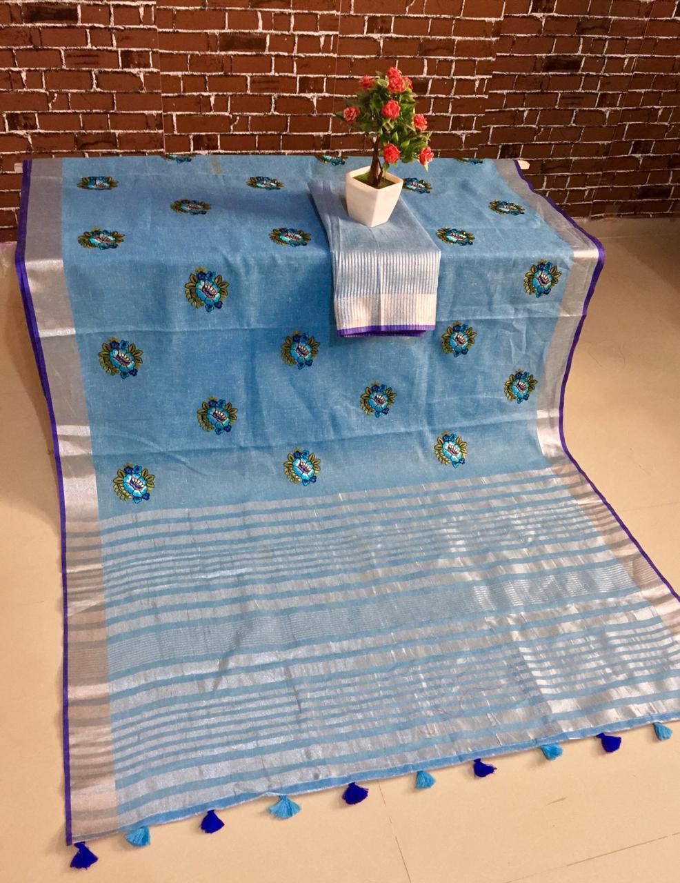 Multi New Latest Linen Silk Sarees