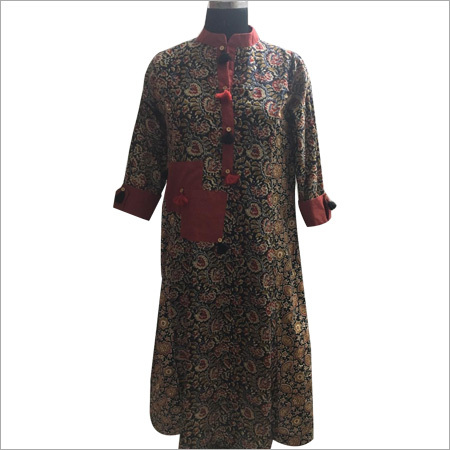 Ladies Long Kurti - Cotton, Multiple Sizes | Elegant Floral Pattern, Three Quarter Sleeves, Custom Tailoring