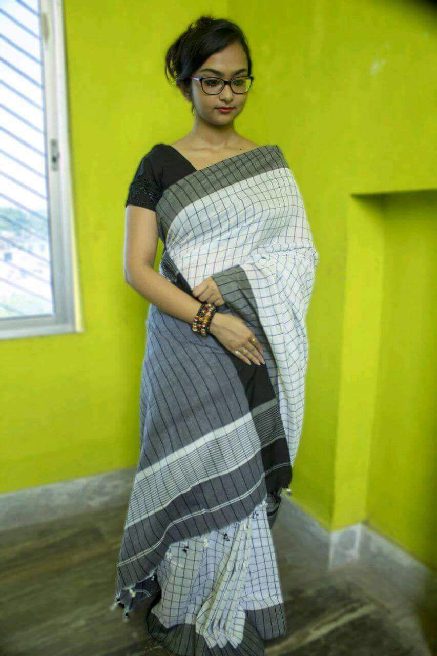 Soft Linen Sarees - Cotton Linen Handloom Block Checked Saree With Beautiful Jhalar In Pallu Blouse, Multi Color For All Seasons