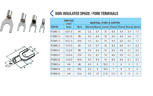 Non-insulated Spade/fork Terminal - Silver, 12 Months Warranty, Weight 1-10 Grams | Pcsnb Wire Connecting Solution