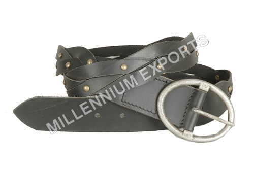 Fancy Leather Belts - Genuine Leather, 110cm Length, 4cm Width, Black Color | Comfortable Wear, Durable, Elegant Look, Strong Circular Metal Buckle, Stylish Design, Varied Sizes