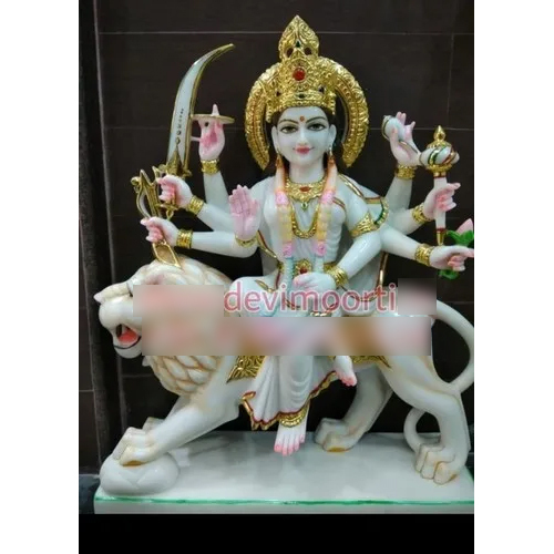 Pure White Marble Durga Statue - Handmade Religious Sculpture | Durable, Easy to Clean, Eco-Friendly