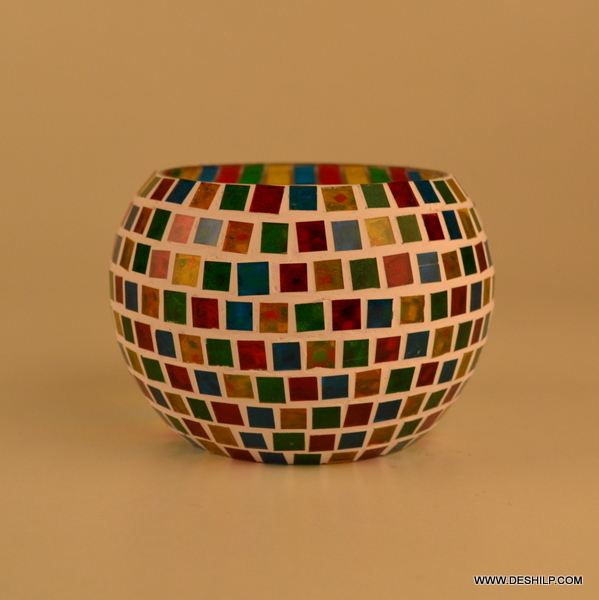 New Style Bowl Shape T-light Holder Glasses With Wax Tealight - Material: Mosaic