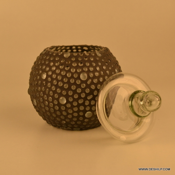 Brown And Golden Round Jar Mosaic Jar Clear Glass Candle Display Bowl Jars