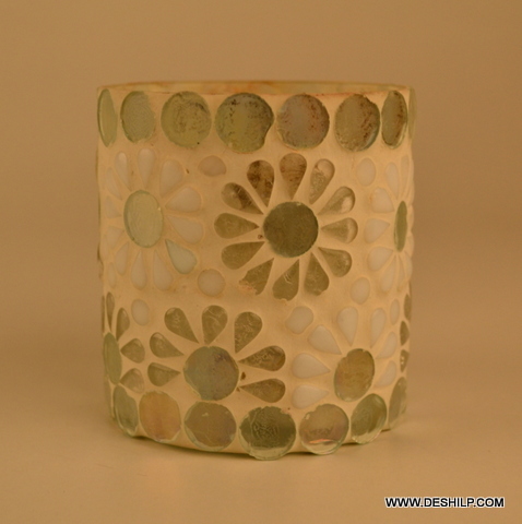 Antique Imitation White Mosaic And Black Effect Light Candle Holder