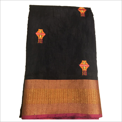 महिलाओं के लिनन कढ़ाई वाले साड़ी