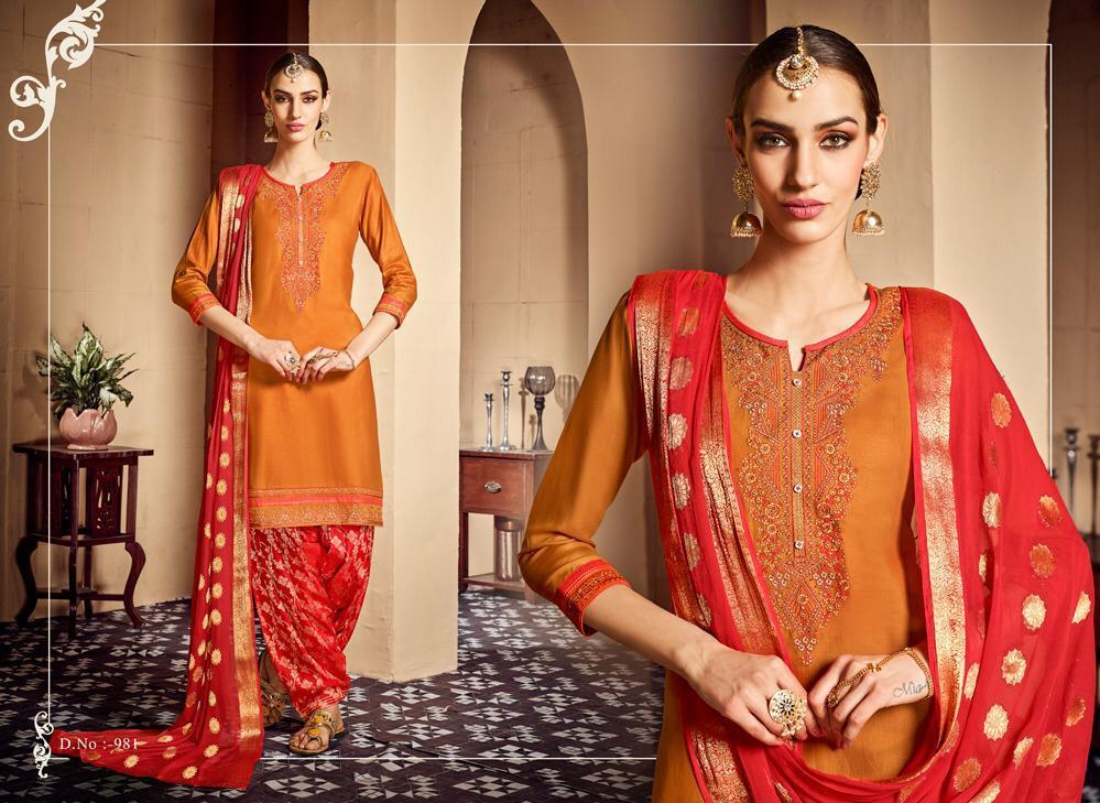 ऑरेंज फैंसी डिज़ाइनर पटियाला सूट