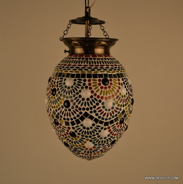 Mosaic Glass Night Lamp - 4x10 To 6x10 Inch, Multicolor Handmade, Traditional Round Design