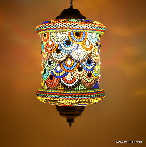 मल्टीकलर रेड हैंगिंग ग्लास चंदेलियर मोज़ेक होम डेकोर नाइट लैंप