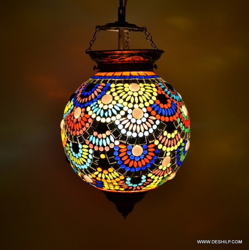 मल्टीकलर मोज़ेक हैंगिंग लैंप चंदेलियर मोज़ेक होम हैंगिंग