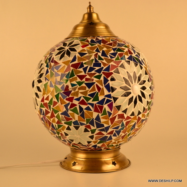 Mosaic Glass Table Lamp - Round 4.5x10 To 5.5x15 Inches, Multicolor Handmade Finish With Modern Art Design