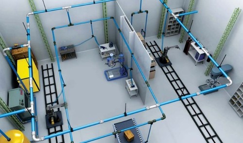 Compressed Air Distribution System - Mild Steel, Large Diameter Design | 110 Power, 220 Voltage, Sky Blue And White, Minimizes Pressure Losses