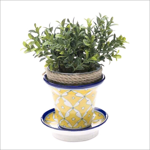 Blue Pottery Planter Plate - Ceramic, Smooth Finish, Antique Imitation Design | Exceptional Strength, Ideal Size, Decorative Flower Theme