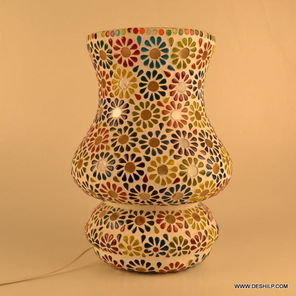Multicolor Handcrafted Cylindrical Shaped Coloured Mosaic Design Decorated Table Lamp Home Traditional Mosaic Glass Table Lamp