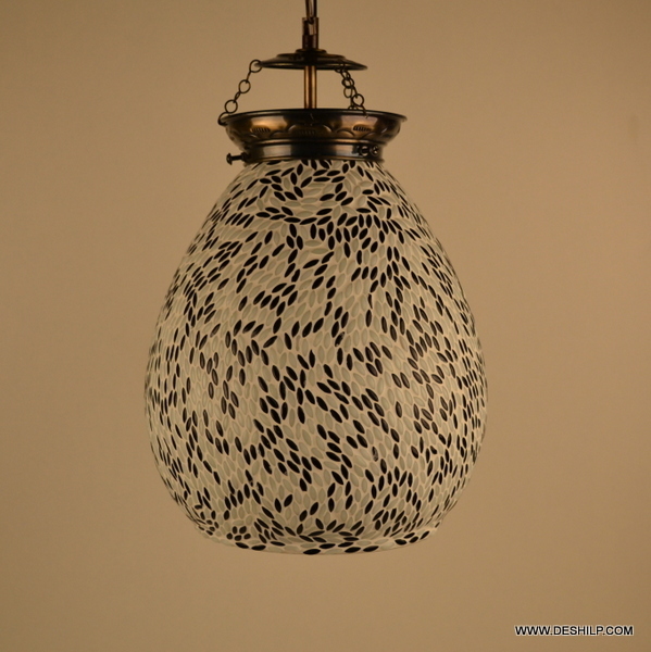 Black & White Mosaic Unique Handcrafted Hanging Lamp Chandelier Hanging Lamp Design: Modern Art