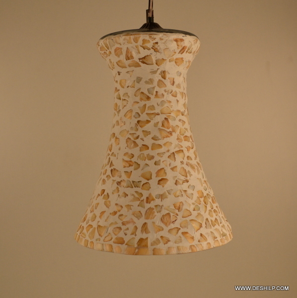 Glass Mosaic Hanging Lamp - 6x12 To 6x14 Inches Yellow Round Modern Art Design With Polished Finish And Handmade Craftsmanship