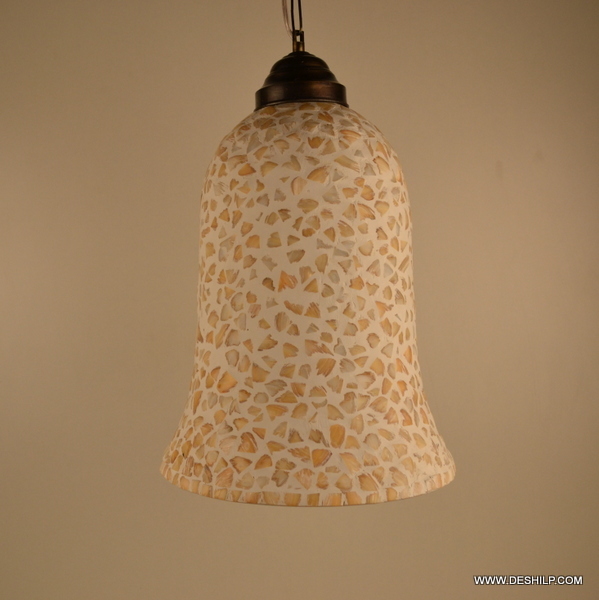 Seap Lamp U - Glass & Metal 6x12 - 6x14 Inches Yellow Mosaic Finish Handmade Traditional Style Polished With Elegant Rooftop Installation