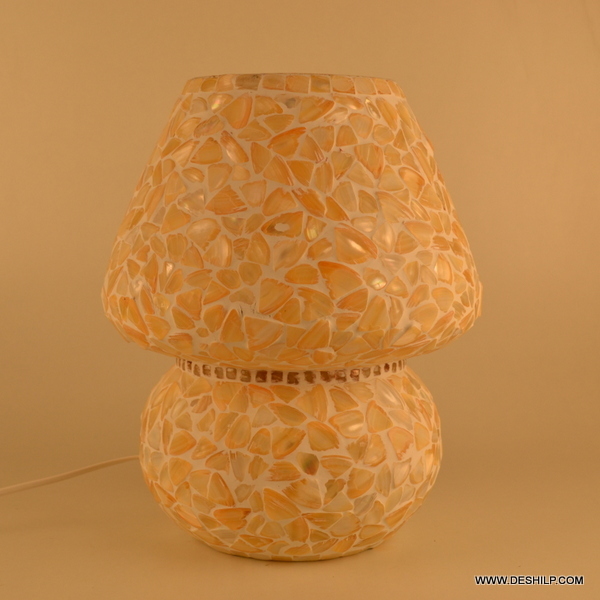Yellow Glass Mother Of Pearls Table Lamp
