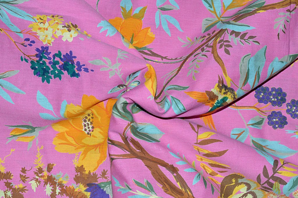 Multi Floral & Bird Printed 100% Cotton Fabric