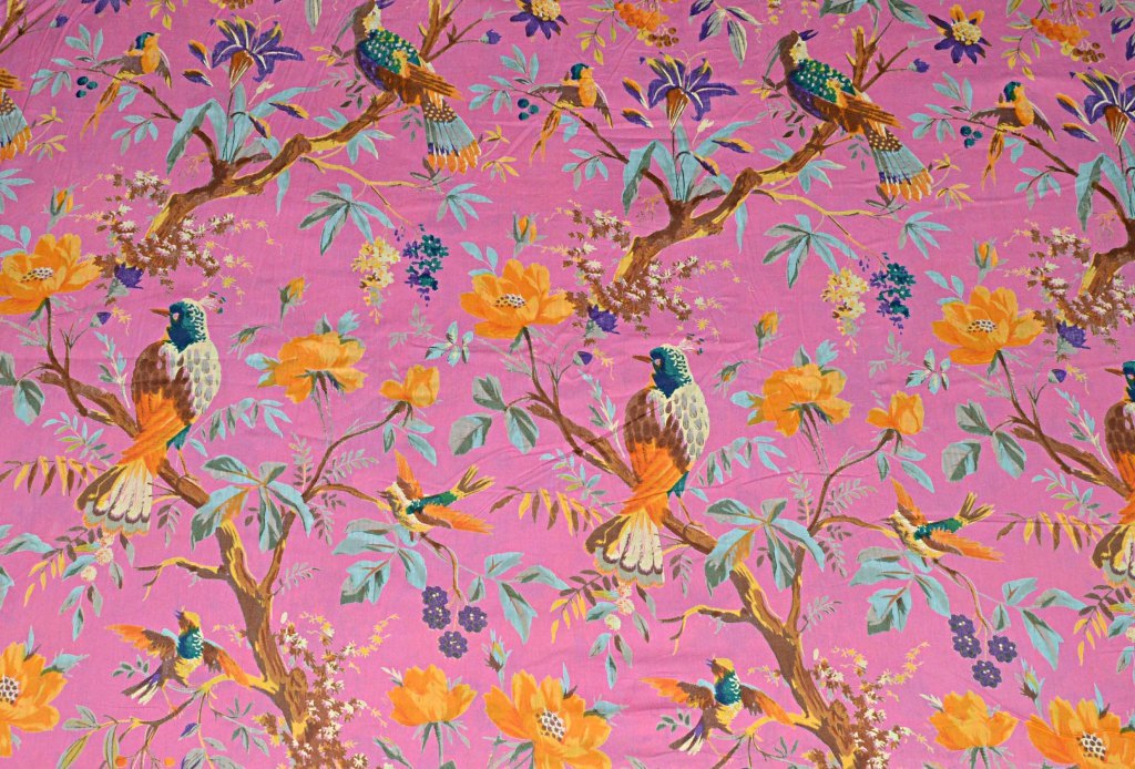 Multi Floral & Bird Printed 100% Cotton Fabric