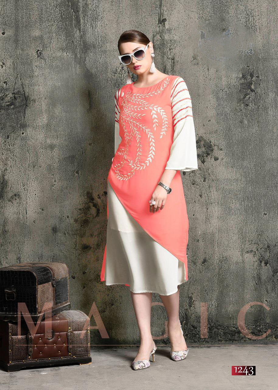 Cotton Stylish Embroiderd Georgette And Rayon Kurti