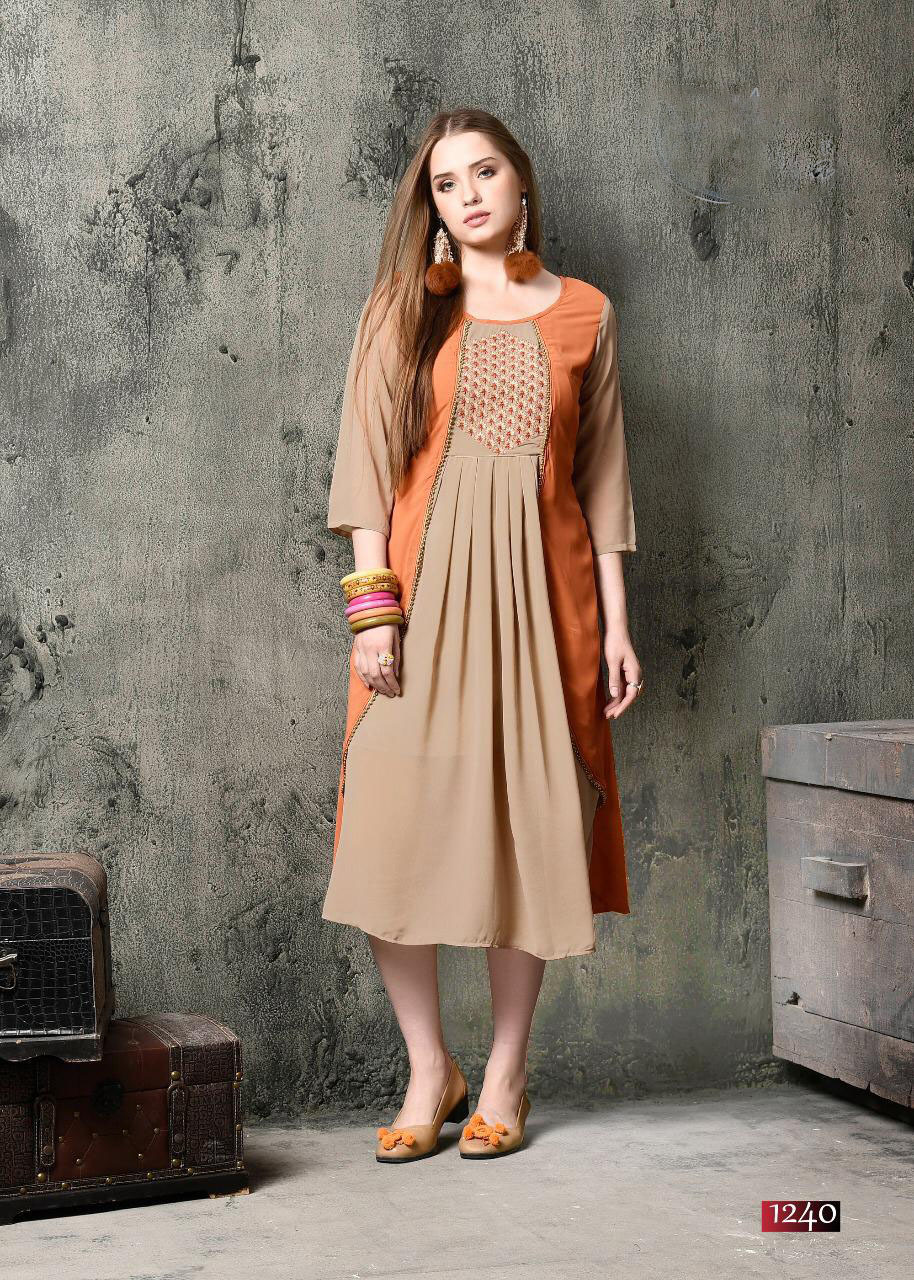 Cotton Stylish Embroiderd Georgette And Rayon Kurti