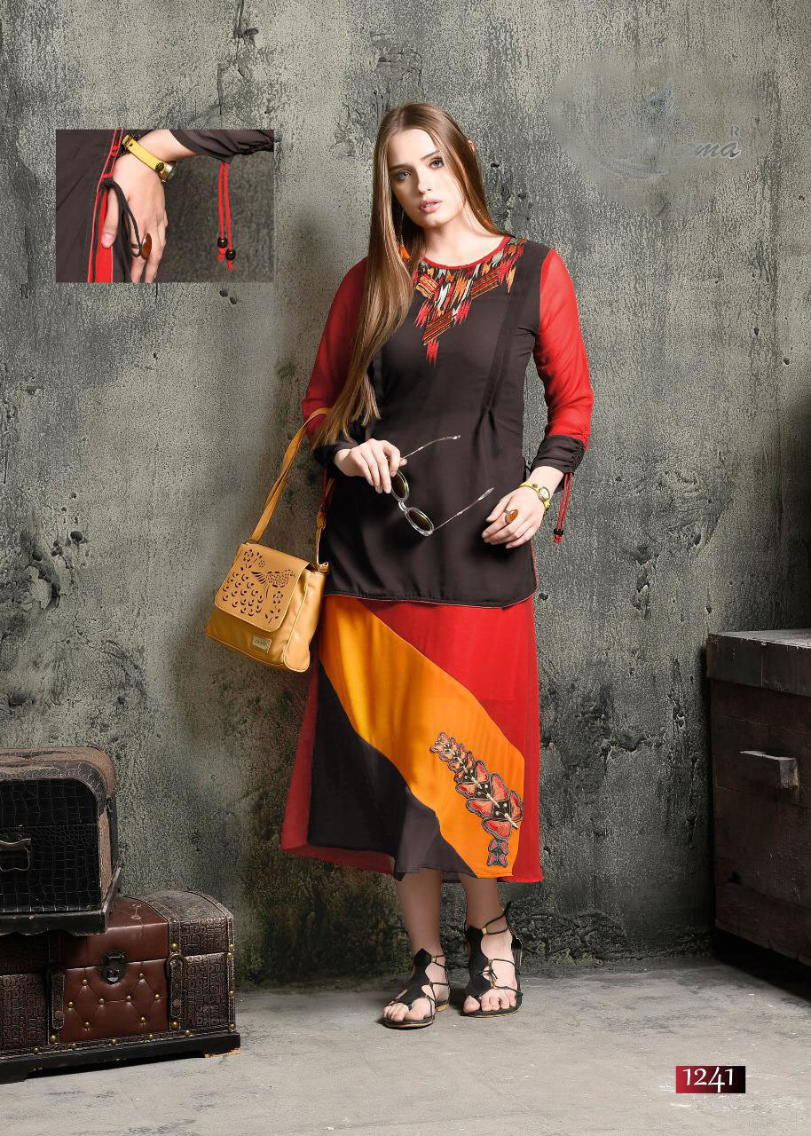 Cotton Stylish Embroiderd Georgette And Rayon Kurti