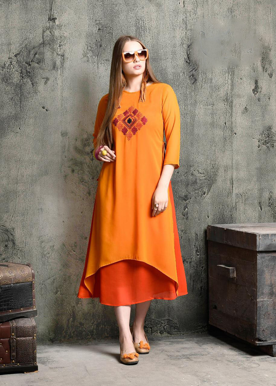 Cotton Stylish Embroiderd Georgette And Rayon Kurti