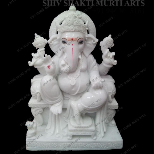 Sculpture White Marble Polished Ganesha Statue