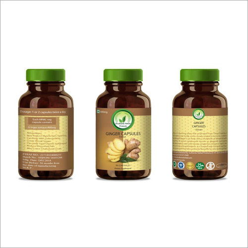 Ginger Capsules - Glass Bottle, 60 Count, Gelatin Capsules, 5x3 cm, 500mg Dosage | Natural Ginger, Anti-inflammatory, Immune Boost, Digestive Aid