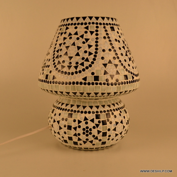 Multicolor Black & White Mosaic Style Dome Shaped Glass Table Lamp