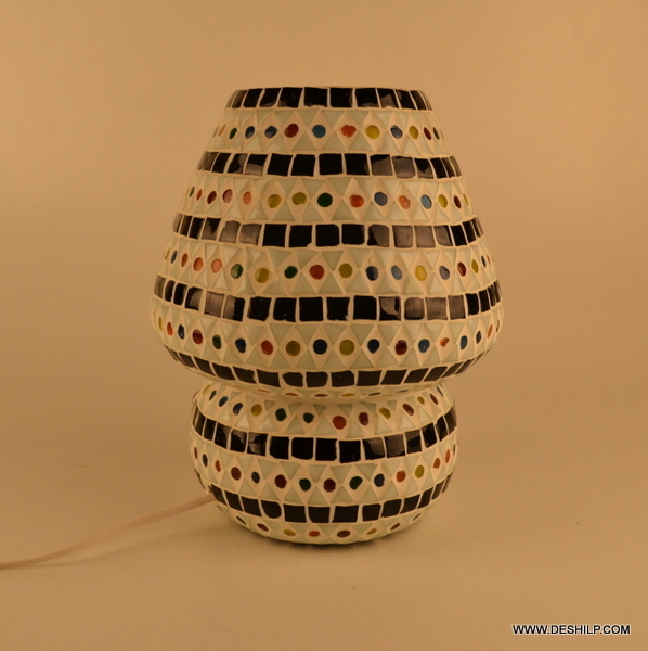 Handmade Black & White Mosaic Glass Table Lamp