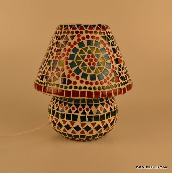 Multi-color Handmade Glass Table Lamp - 3.5x8 To 4.5x9 Inches, Round Mosaic Design, Polished Finish, Traditional Style