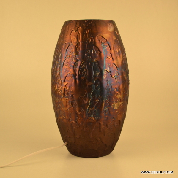 Mercury Antique Glass Table Lamp - Glass & Metal, 4.5x10 - 5.5x8 Inches, Yellow And Purple, Handmade Polished Finish, Round Traditional Design