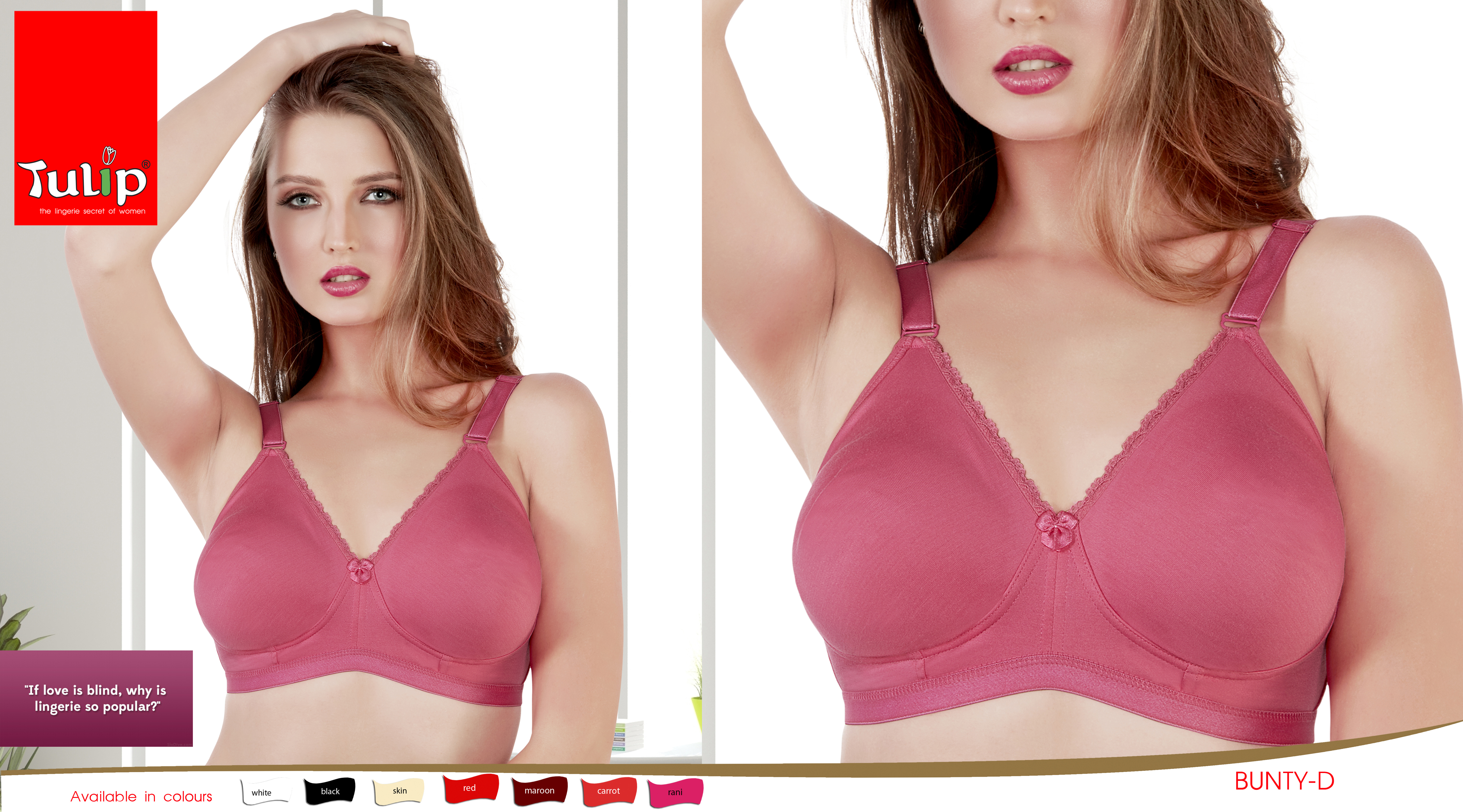 T Shirt Bra - Cotton, Size 30 To 40, Red - Padded, Plain Design For Women
