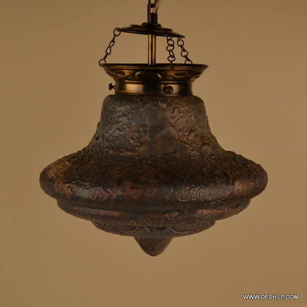 Decorated Round Glass & Metal Hanging Lamp - 4x10 - 6x10 Inch | Multicolor Modern Art Design, Handmade Finish, Polished Texture - Ideal For Indoor & Outdoor Decoration