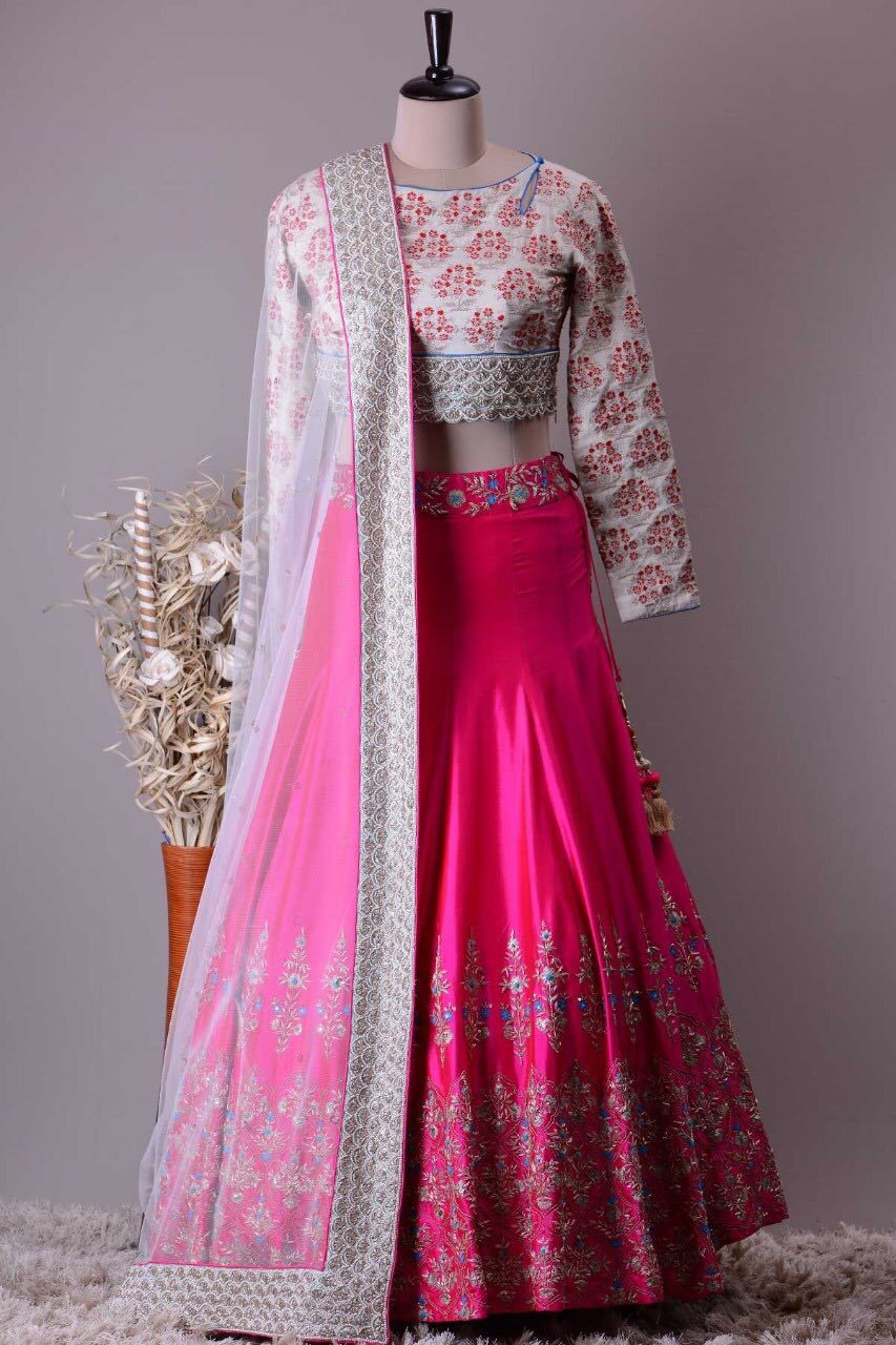 A Designer Heavy Embroidered And Handwork Bride Mulbarry Lehenga