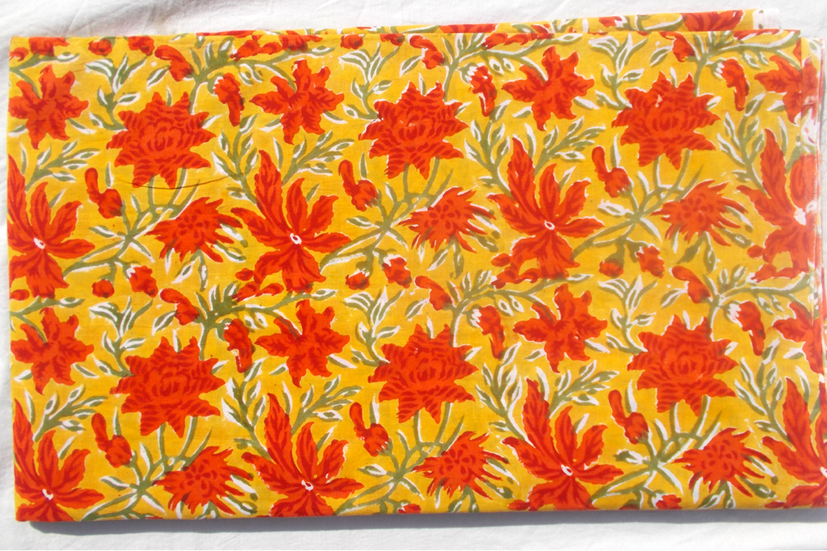 Orange Color Floral Fabric Design