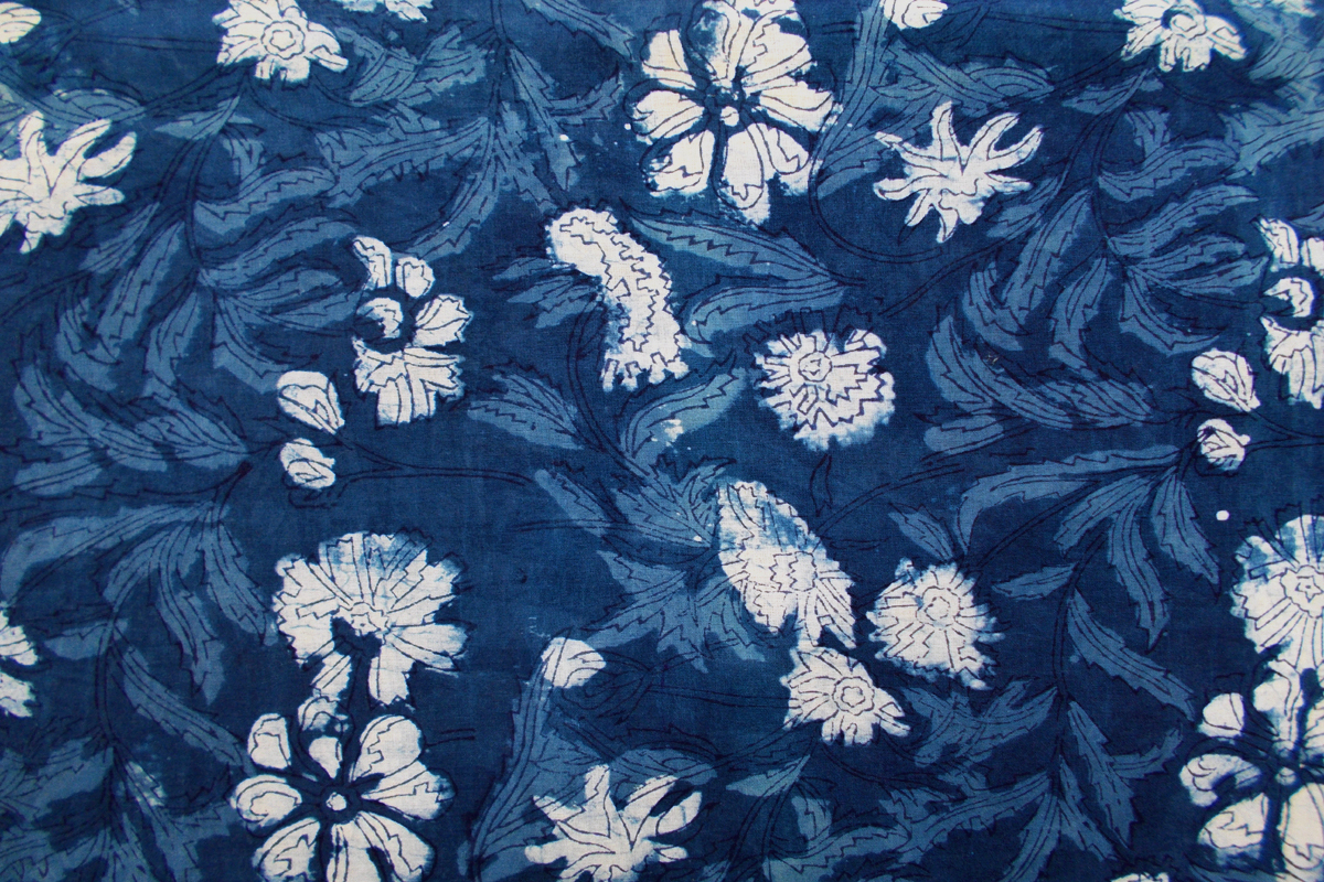 Blue Color Block Print Fabric