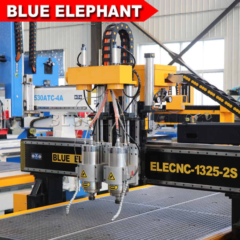 Metal 1325 Pneumatic System 2 Spindles Cnc Router Cutting Machine With High Z Travel